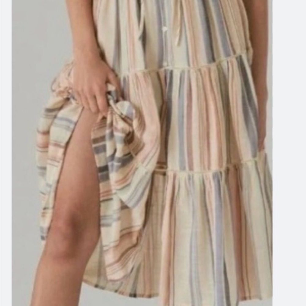 Lucky Brand NWT Striped Tiered Midi Skirt in Peach and Blue Size M